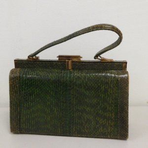 VINTAGE GREEN SNAKESKIN frame HANDBAG PURSE